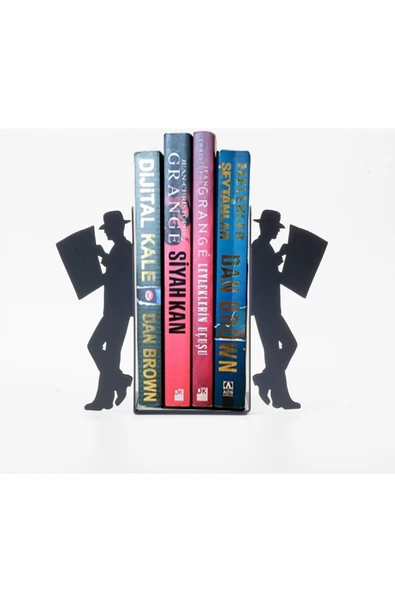 Gazete Okuma Desenli Metal Kitap Desteği - Kitap Tutucu - Ev Ve Ofis Dekoratif Aksesuar (2 Lİ SET) ürün görseli 1