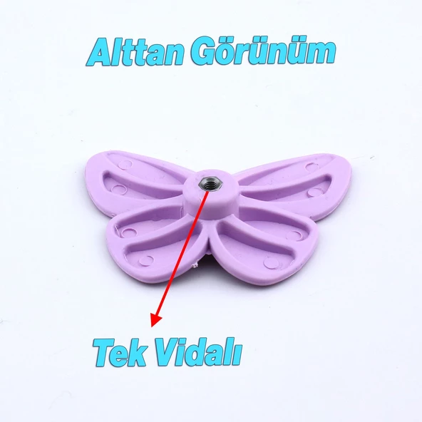 Plastik Kelebek Kulp Lila 10 ADET Mobilya Çoçuk Odası Kız Erkek Dolap Kapak Kulpu Çekmece Kulbu - 3