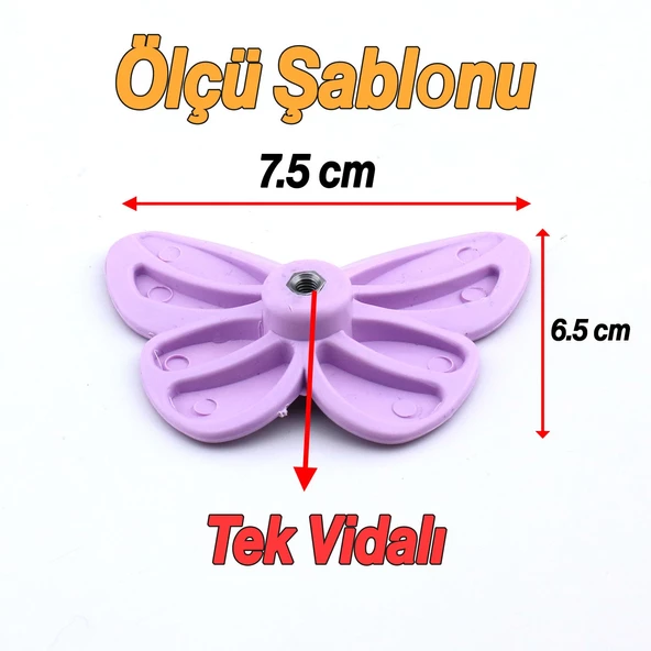 Plastik Kelebek Kulp Lila 10 ADET Mobilya Çoçuk Odası Kız Erkek Dolap Kapak Kulpu Çekmece Kulbu - 10