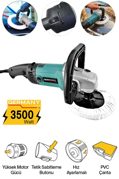 GRMPRO-1002M 3500 Watt Profesyonel 6 Kademeli Devir Ayarlı Zımpara Pasta Cila Polisaj Makinesi 180m - 2