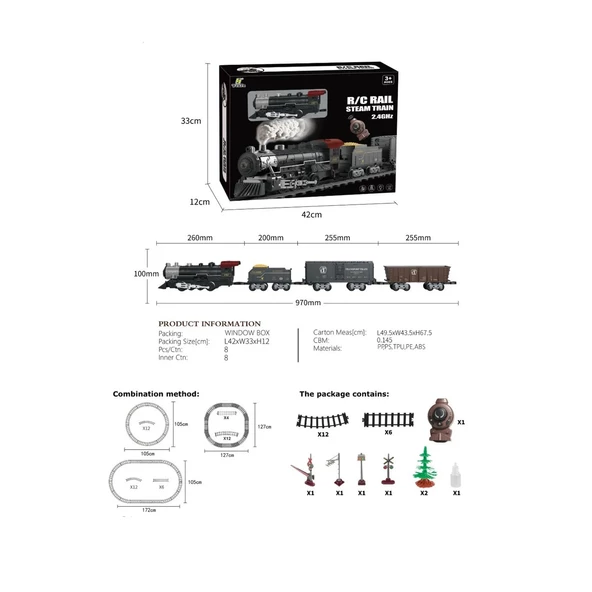 Oyuncak Tren Işıklı Sesli Buharlı Uzaktan Kumandalı Tren - Resim 2