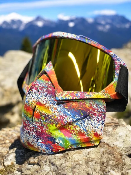 Tex 710 Jet Maske Bisiklet Motosiklet Kayak Çok Amaçlı Maske Sarı Aynalı Gözlük Colorfull - 2