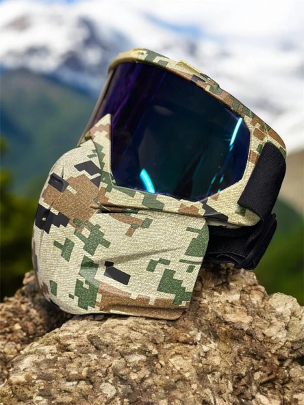 Tex 710 Jet Maske Bisiklet Motosiklet Kayak Çok Amaçlı Maske Mor Cam Aynalı Gözlük Kamuflaj - 2