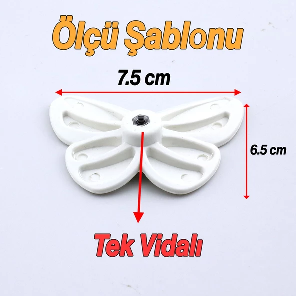 Plastik Kelebek Kulp Beyaz Mobilya Çoçuk Odası Kız Erkek Dolap Kapak Kulpu Çekmece Kulbu 1 ADET - Resim 4