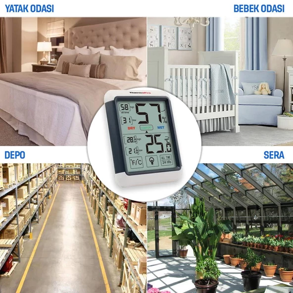 ThermoPro TP55 Termometre İç Mekan Dijital Isı ve Nem Ölçer - 2 Adet - 4