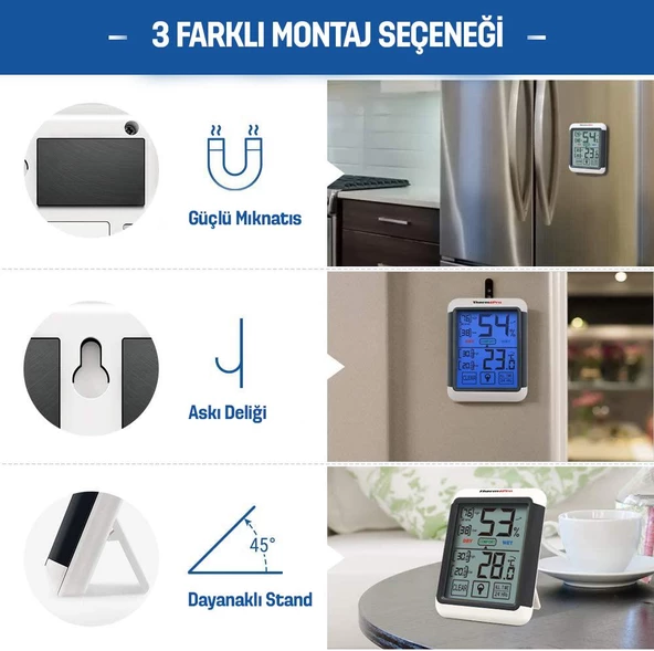 ThermoPro TP55 Termometre İç Mekan Dijital Isı ve Nem Ölçer - 2 Adet - 2