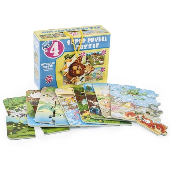 1481 DıyToy Süper Renkli 4'lü Puzzle - Hayvanlar / 8+12+16+24 Parça Puzzle - 2