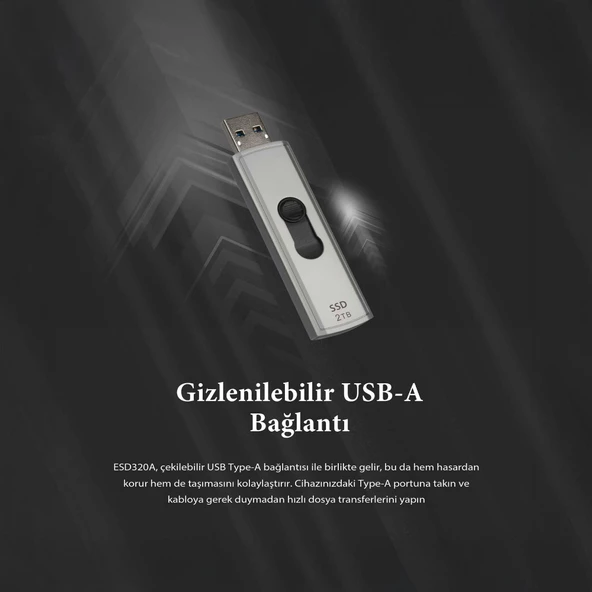 Transcend TS1TESD320A 1TB USB 10Gbps 1050/950MB/s Gizlenebilir Başlıklı Taşınabilir Metal Kasa SSD - 6