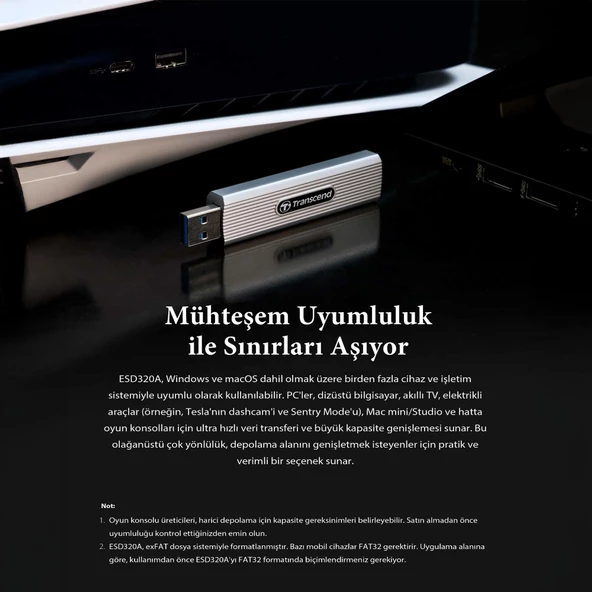 Transcend TS1TESD320A 1TB USB 10Gbps 1050/950MB/s Gizlenebilir Başlıklı Taşınabilir Metal Kasa SSD - 8