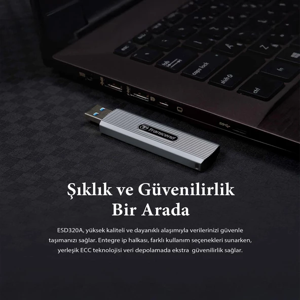 Transcend TS1TESD320A 1TB USB 10Gbps 1050/950MB/s Gizlenebilir Başlıklı Taşınabilir Metal Kasa SSD - 5