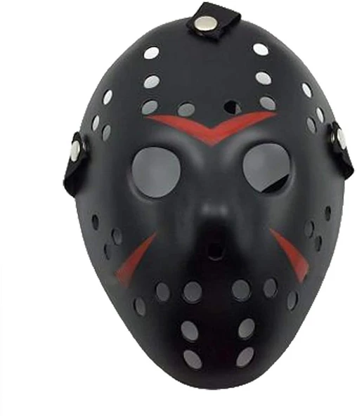 Nessiworld   Siyah Renk Kırmızı Çizgili Tam Yüz Hokey Jason Maskesi Hannibal Maskesi - 4