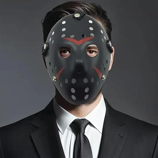 Nessiworld   Siyah Renk Kırmızı Çizgili Tam Yüz Hokey Jason Maskesi Hannibal Maskesi - 6