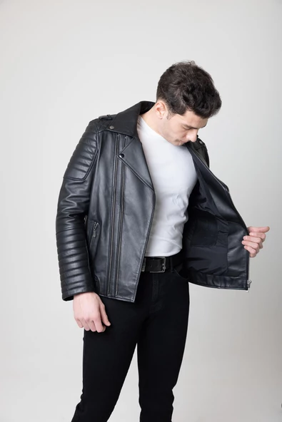 ARAGORN SİYAH DERİ KORUMALI MOTOSİKLET MONT - 3