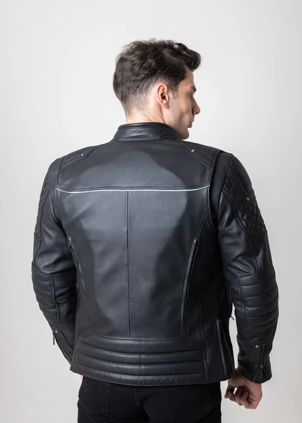 HD BIKER PROFESSIONAL SİYAH DERİ KORUMALI MOTOSİKLET MONT - 3