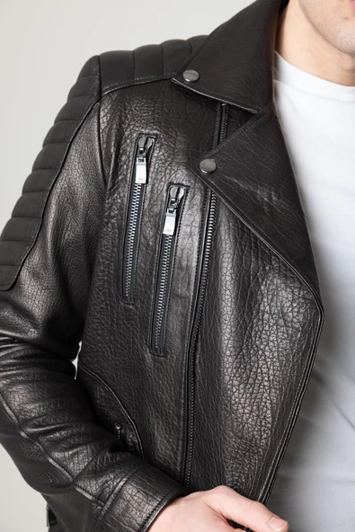 NİRVANA SİYAH DERİ KORUMALI MOTOSİKLET MONT - 3