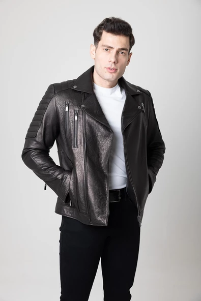 NİRVANA SİYAH DERİ KORUMALI MOTOSİKLET MONT - 2