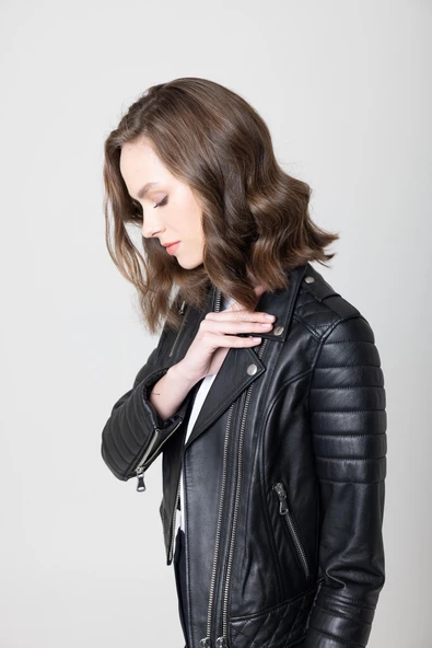 ARWEN KADIN SİYAH DERİ KORUMALI MONT - 3