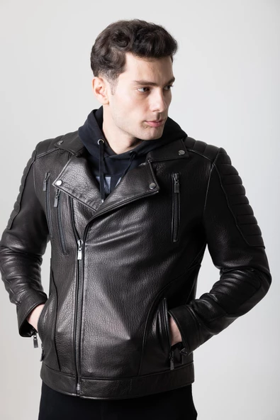 NİRVANA SİYAH DERİ KORUMALI MOTOSİKLET MONT - 6