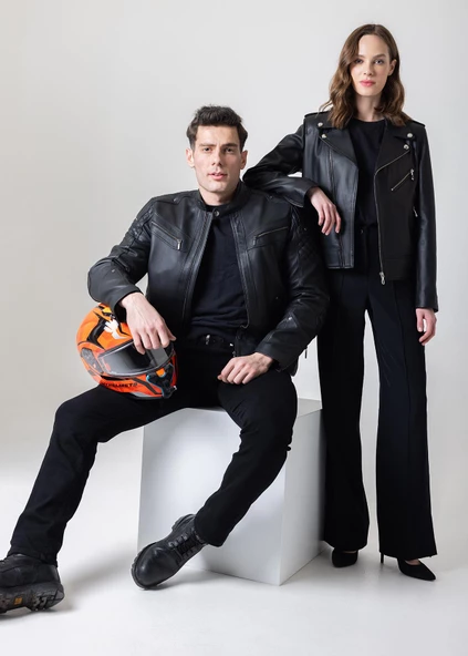 HD BIKER PROFESSIONAL SİYAH DERİ KORUMALI MOTOSİKLET MONT - 5