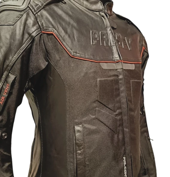 PROSEV FALCON KADIN 4 MEVSİM SİYAH DERİ MOTOSİKLET MONT - 3