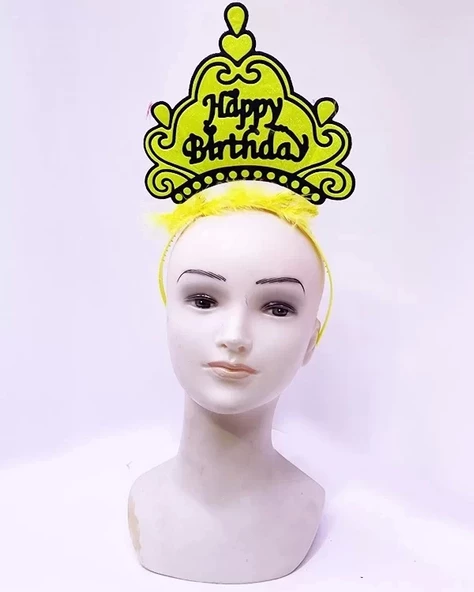 Happy Birthday Neon Sarı Renk Doğum Günü Tacı 24x15 Cm