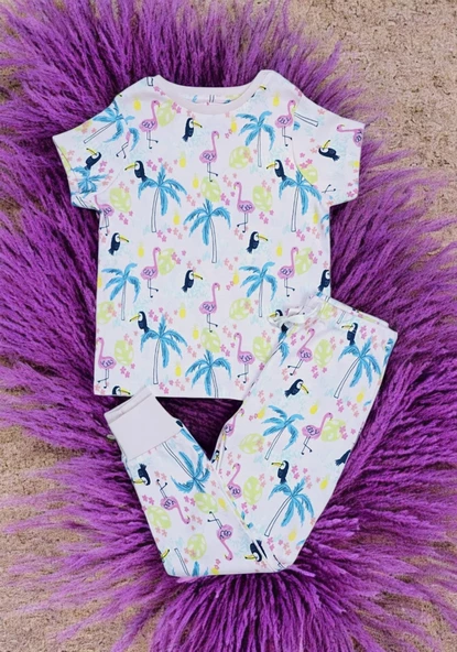 Flamingo Desenli Kısa Kol Kız Çocuk Pijama Takım - 2