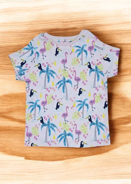 Flamingo Desenli Kısa Kol Kız Çocuk Pijama Takım - 4