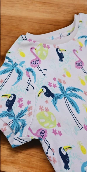 Flamingo Desenli Kısa Kol Kız Çocuk Pijama Takım - 7