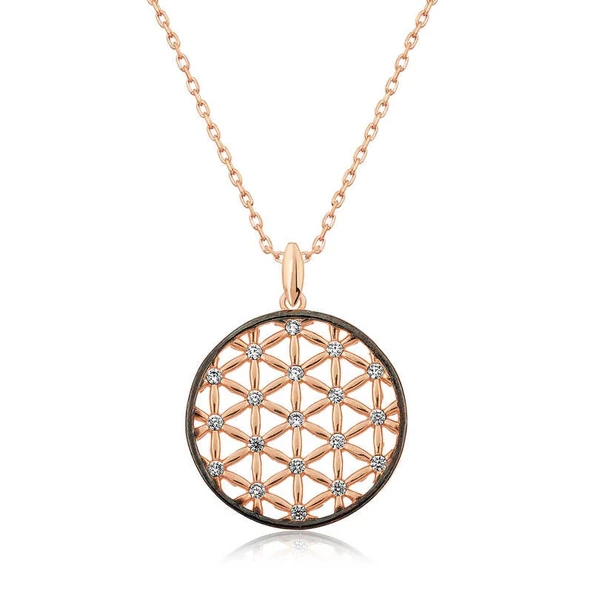 Gümüş Rose Yaşam Çiçeği Taşlı Kolye SL9795