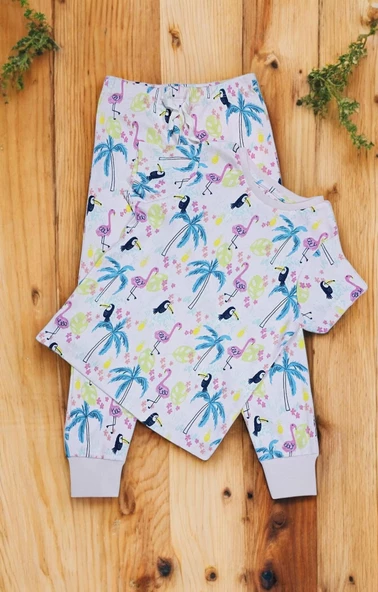 Flamingo Desenli Kısa Kol Kız Çocuk Pijama Takım - 3