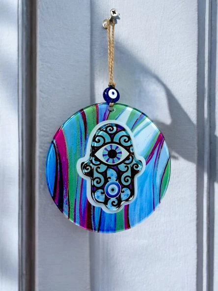 Fatma Ana Eli 16 Santimetre Çapında Füzyon Cam Duvar Dekoru - Resim 4