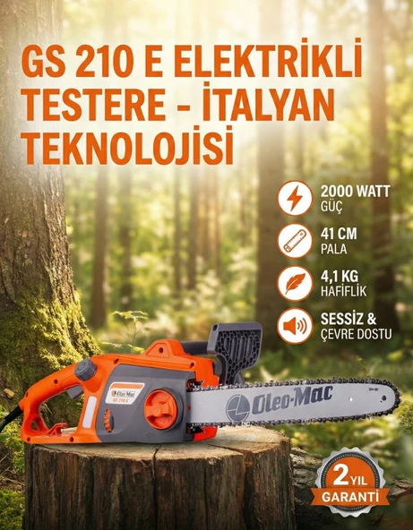 OLEOMAC GS210E ELEKTRİKLİ TESTERE - AĞAÇ MOTORU - 2000 WAT ürün görseli 1