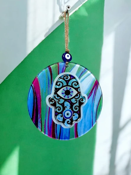 Fatma Ana Eli 16 Santimetre Çapında Füzyon Cam Duvar Dekoru - Resim 3