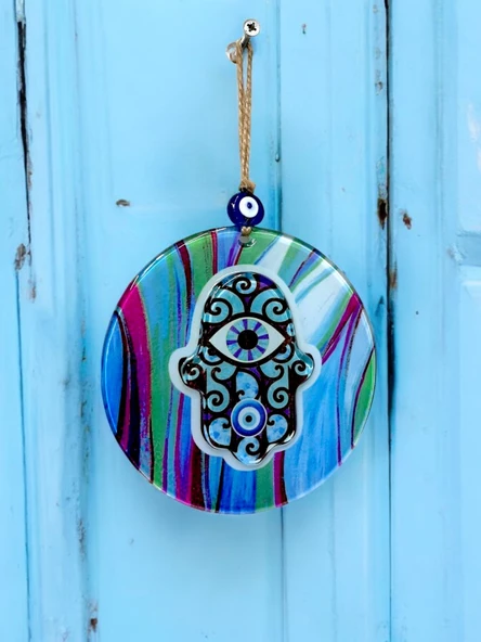 Fatma Ana Eli 16 Santimetre Çapında Füzyon Cam Duvar Dekoru - Resim 5