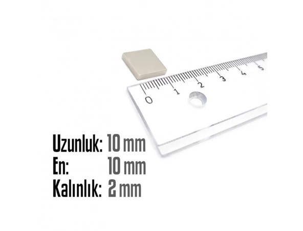 Neodyum Mıknatıs Köşeli  10x10mm , Kalıklık 2 mm (10 Adet) - 2