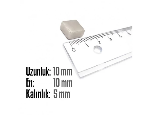 Neodyum Mıknatıs Köşeli 10x10mm , Kalıklık 5 mm (10 Adet) - 2