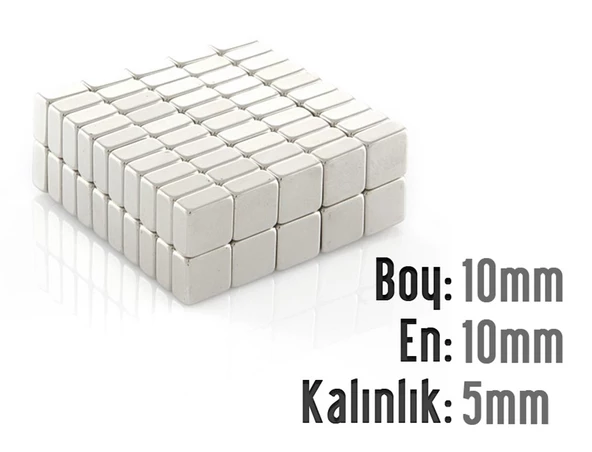 Neodyum Mıknatıs Köşeli  10x10mm , Kalıklık 5 mm (10 Adet)