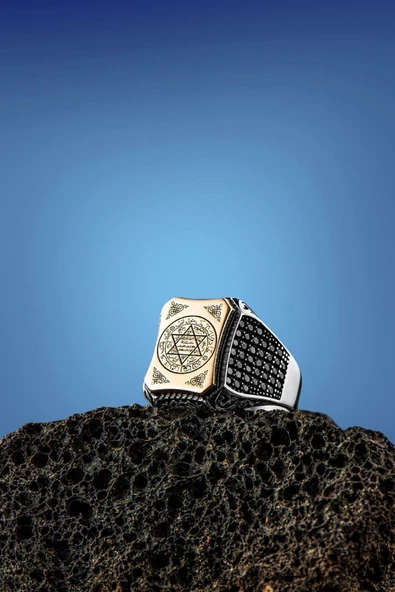 Davut Yıldızı Süleyman a.s Dualı 925 Gümüş Erkek Yüzük - 3