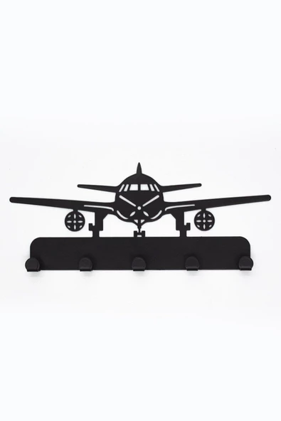 Anahtar Askılığı - Dekoratif Metal Anahtarlık - Uçak Desenli Anahtar Askılığı Siyah - 3