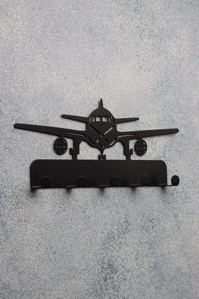 Anahtar Askılığı - Dekoratif Metal Anahtarlık - Uçak Desenli Anahtar Askılığı Siyah - 4
