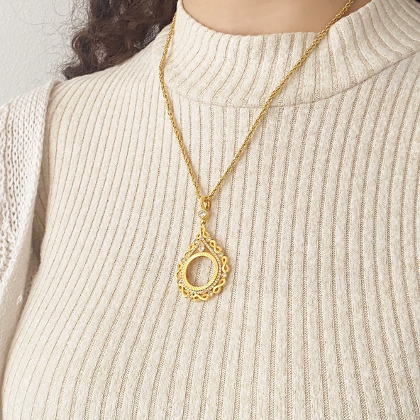 Altın Kaplama Taşlı Sonsuzluk Çeyrek Çerçeve Kolye Ucu TGR-358 - Resim 3