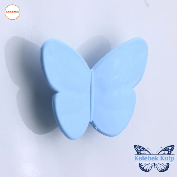 Plastik Kelebek Kulp Mavi Mobilya Çoçuk Odası Kız Erkek Dolap Kapak Kulpu Çekmece Kulbu 1 ADET
