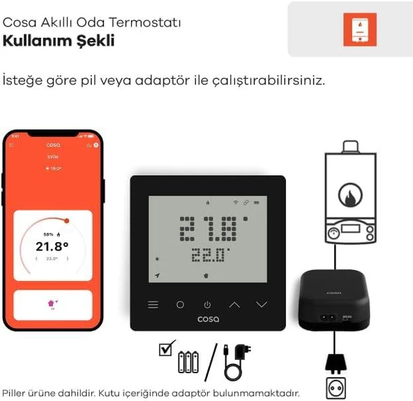 Cosa Akıllı Oda Termostatı Kablosuz Kombi Kontrolü v5 - Siyah - 3
