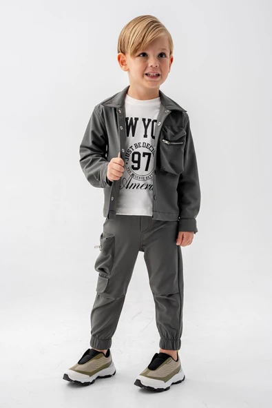 Çıtçıtlı Balon Cepli 3 Parça Erkek Çocuk Ceketli Takım - 8