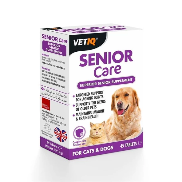 Vet IQ Senior Care İleri Yaş Köpekler İçin Vitamin Mineral Takviye 45 tablet