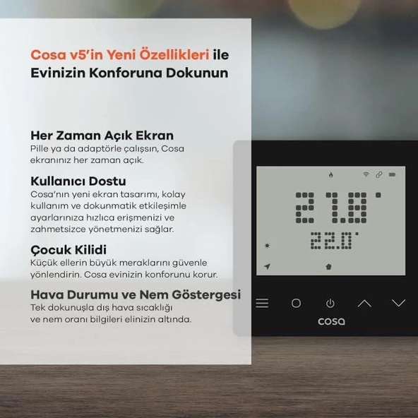 Cosa Akıllı Oda Termostatı Kablosuz Kombi Kontrolü v5 - Siyah - 6
