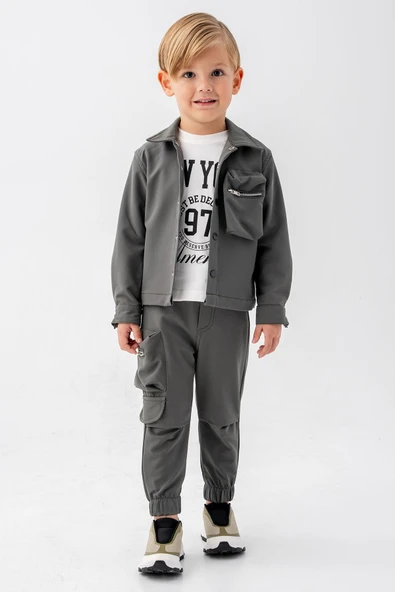 Çıtçıtlı Balon Cepli 3 Parça Erkek Çocuk Ceketli Takım - 6