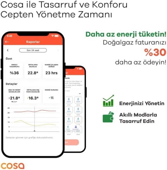 Cosa Akıllı Oda Termostatı Kablosuz Kombi Kontrolü v5 - Siyah - 5