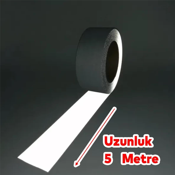 Düz Desensiz En 10 cm 5 Mt İkaz Bandı Reflektif Gece Parlayan Reflektörlü Bant Metalize Gri Renk - 2