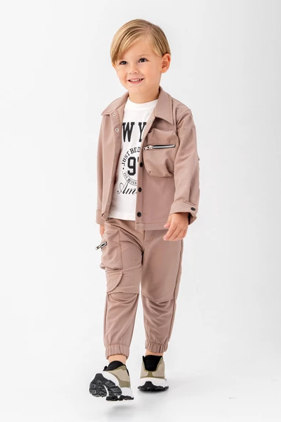 Çıtçıtlı Balon Cepli 3 Parça Erkek Çocuk Ceketli Takım - 11